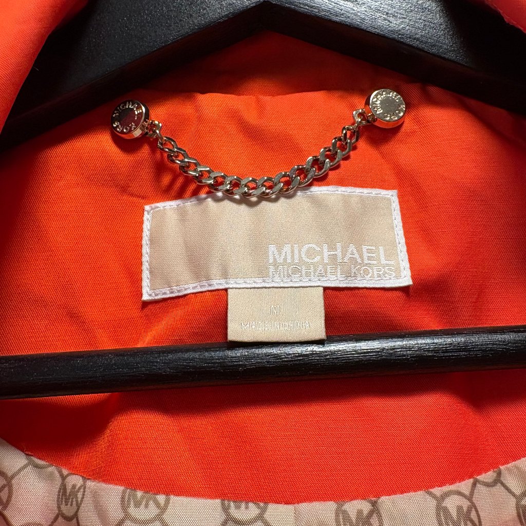 Michael Kors Belted, Hooded Trench Jacket, Size M - Orange
